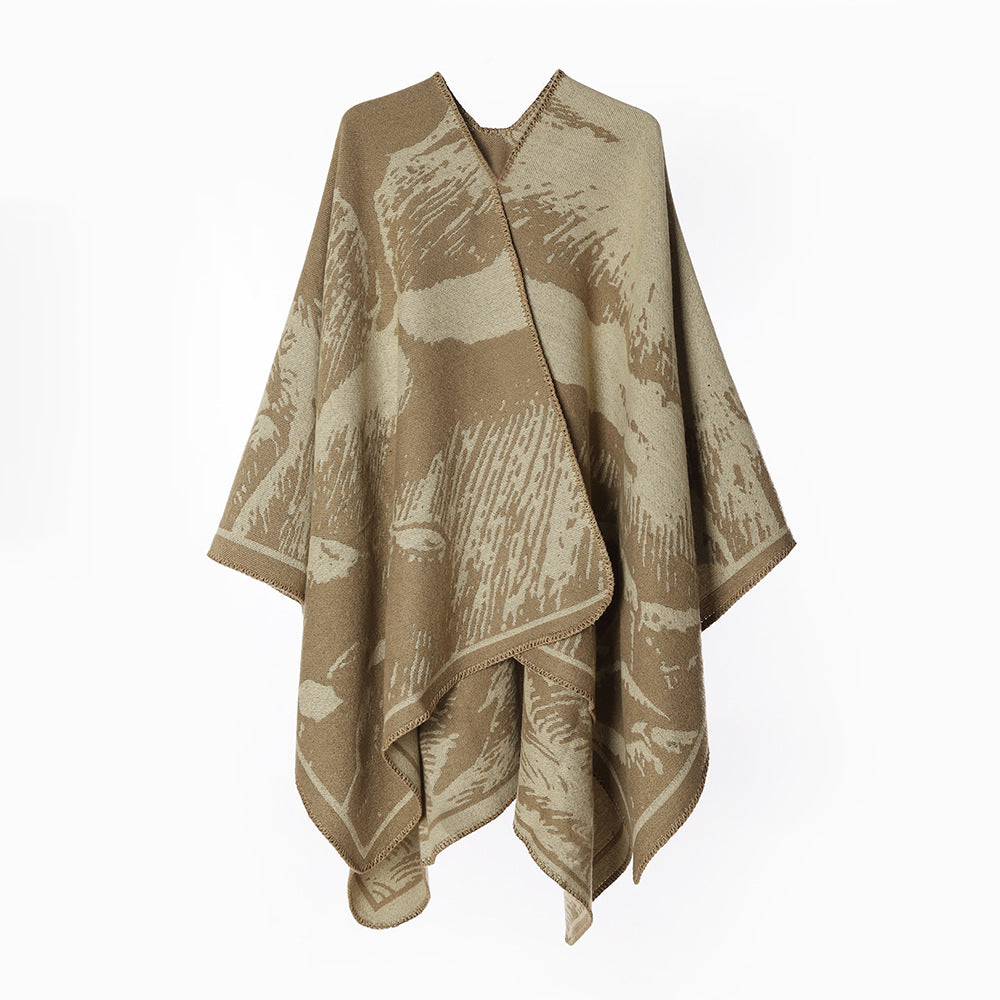 Damen Oversize‑Reversible Strickruana mit grafischem Jacquard und Kettelkante Shop Nory