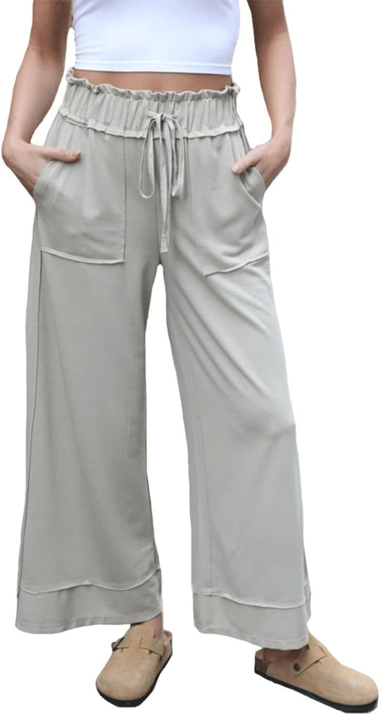 Damen Weite Jersey-Loungehose mit gerafftem Hochbund, Kordelzug & aufgesetzten Taschen Shop Nory