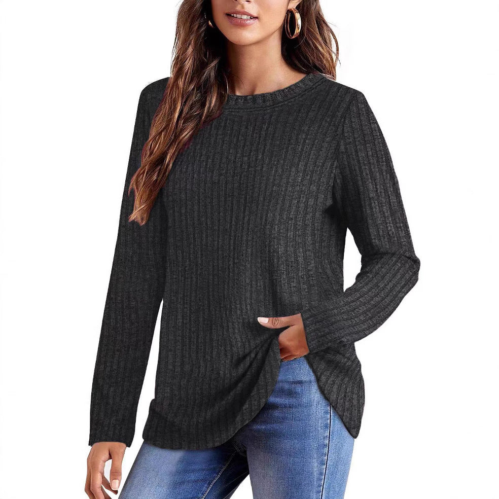 Damen Geripptes Feinstrick-Longsleeve mit Rundhalsausschnitt und asymmetrischem Saum Shop Nory
