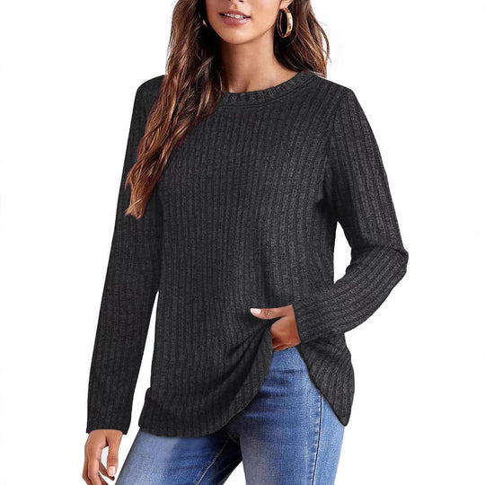 Damen Geripptes Feinstrick-Longsleeve mit Rundhalsausschnitt und asymmetrischem Saum Shop Nory