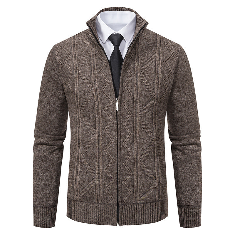Herren Strukturiertes Feinstrick-Zipcardigan mit Stehkragen und geometrischem Zopfmuster Shop Nory