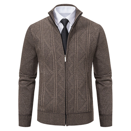 Herren Strukturiertes Feinstrick-Zipcardigan mit Stehkragen und geometrischem Zopfmuster Shop Nory