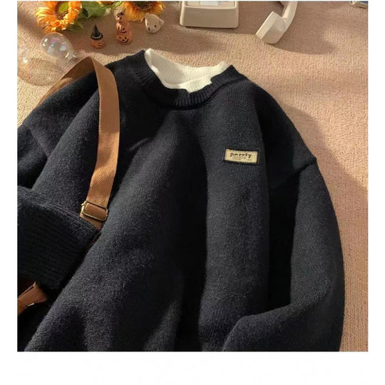 Unisex Oversized Lagenlook-Strickpullover mit kontrastiertem Innenkragen und geripptem Saum Shop Nory