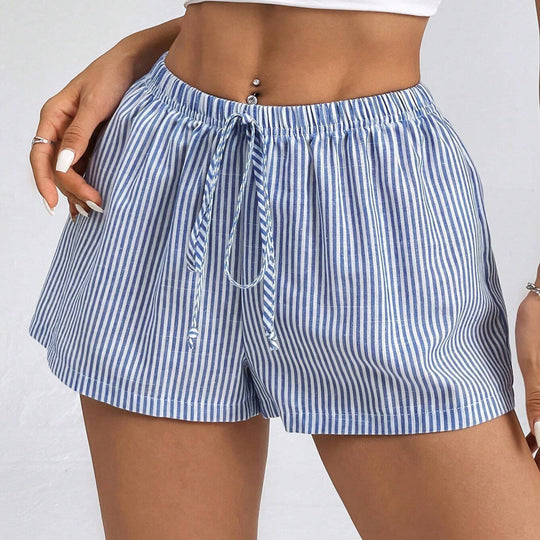 Damen gestreifte Freizeithose mit verstellbarem Kordelzug