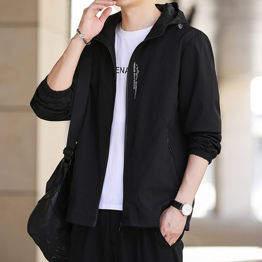 Herren Leichte wasserabweisende Kapuzenjacke im Urban-Minimalstil mit Reißverschluss Shop Nory