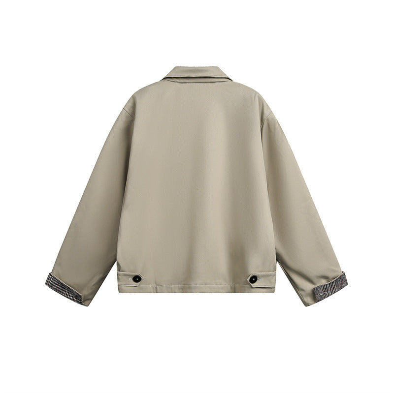 Unisex Kurz geschnittene Boxy-Blousonjacke mit karierter Innenfütterung und Brustzippertasche Shop Nory