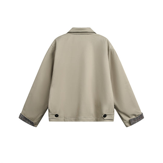 Unisex Kurz geschnittene Boxy-Blousonjacke mit karierter Innenfütterung und Brustzippertasche Shop Nory