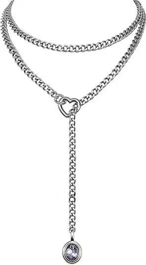 Damen Halskette mit doppeltem Gliederdesign und herzförmigem Anhänger Shop Nory