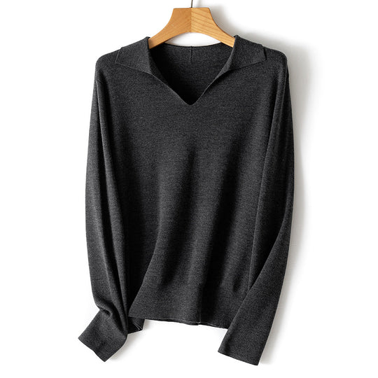 Damen Feinstrickpullover mit V-Ausschnitt und Hemdkragen Shop Nory