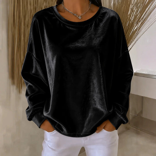 Damen Samt-Oversize-Sweatshirt mit Rundhalsausschnitt und eingesetzter Schulter Shop Nory