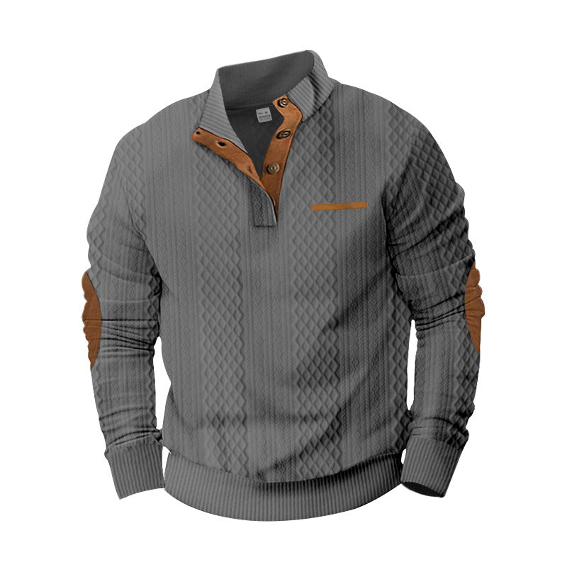 Herren Strukturiertes Kabelstrick-Sweatshirt mit Halbknopfblende, Kunstleder‑Patchtasche & Ellbogenpatches Shop Nory