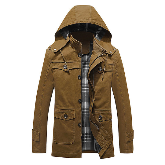 Herren Canvas-Feldparka mit karierter Innenfütterung, Kapuze und Multifunktionstaschen Shop Nory