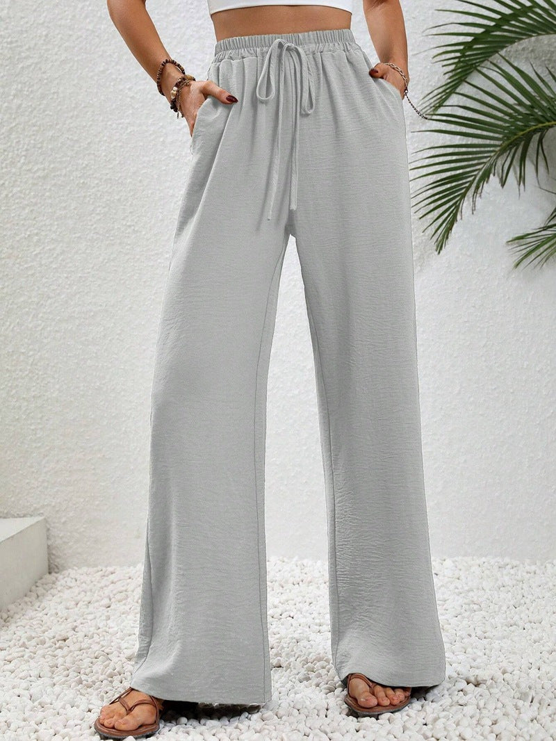Damen Leichte, weit geschnittene Strandhose mit Elastikbund, Kordelzug und Seitentaschen Shop Nory
