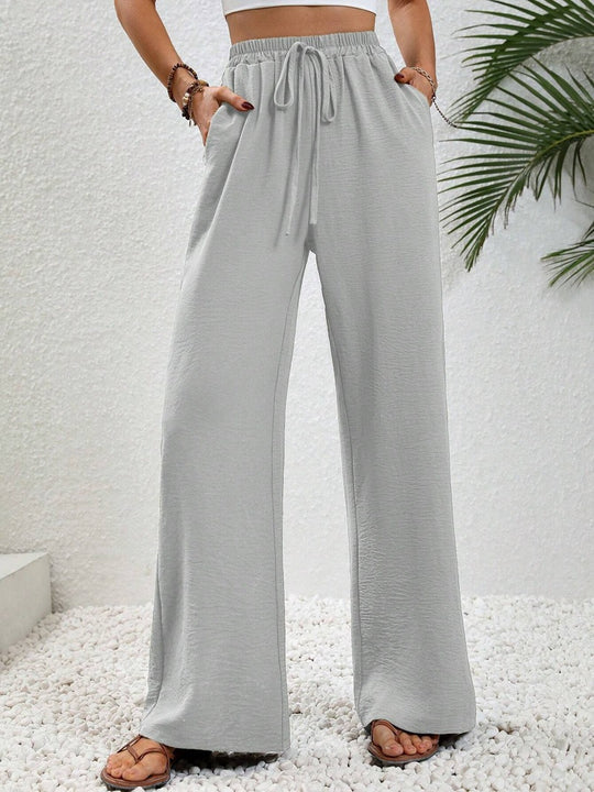 Damen Leichte, weit geschnittene Strandhose mit Elastikbund, Kordelzug und Seitentaschen Shop Nory