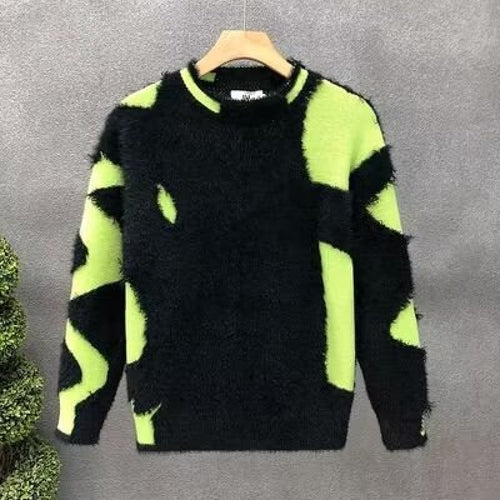 Unisex Flauschiger Oversize-Strickpullover mit abstraktem Destroy-Detail und Strukturmix Shop Nory