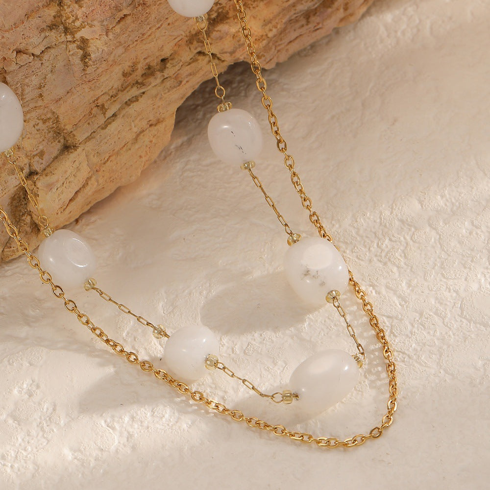 Damen Halskette mit eleganten, transparenten Edelsteinen und feiner Gliederkette Shop Nory