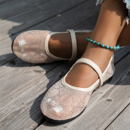 Damen elegante Ballerinas mit floralen Applikationen und rutschfester Sohle