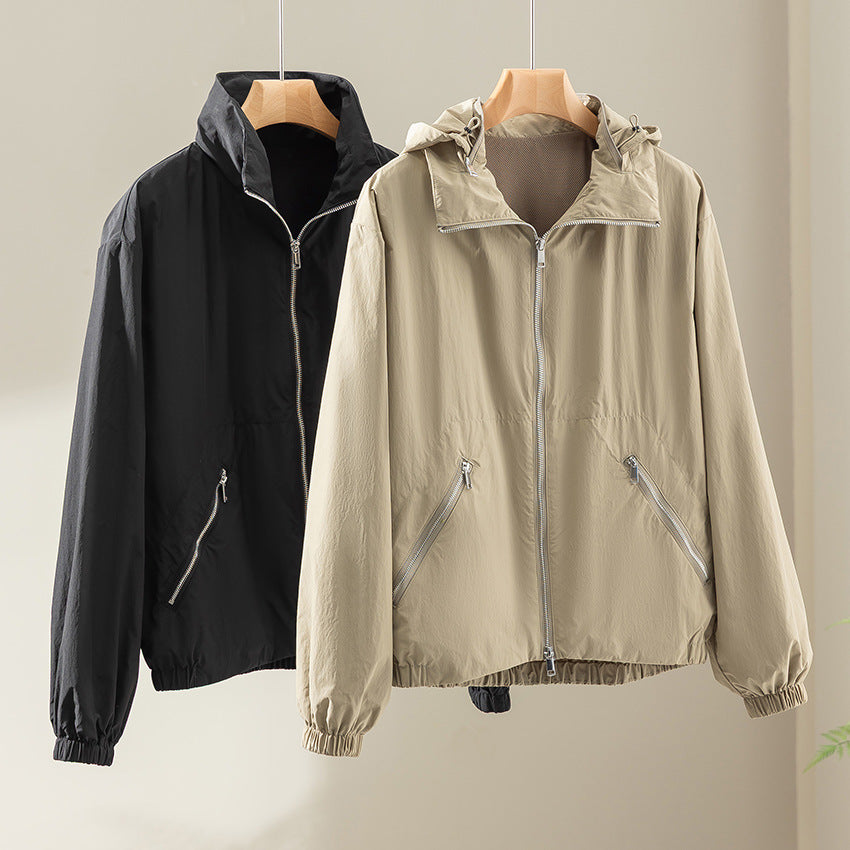 Damen Leichte Nylon-Utility-Jacke mit Stehkragen, Reißverschlusstaschen und elastischem Saum Shop Nory