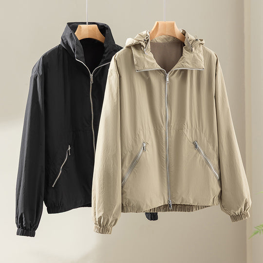 Damen Leichte Nylon-Utility-Jacke mit Stehkragen, Reißverschlusstaschen und elastischem Saum Shop Nory