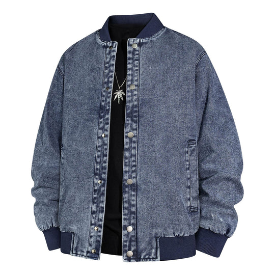 Herren Denim-Bomberjacke mit Rippkragen und Druckknopfverschluss Shop Nory