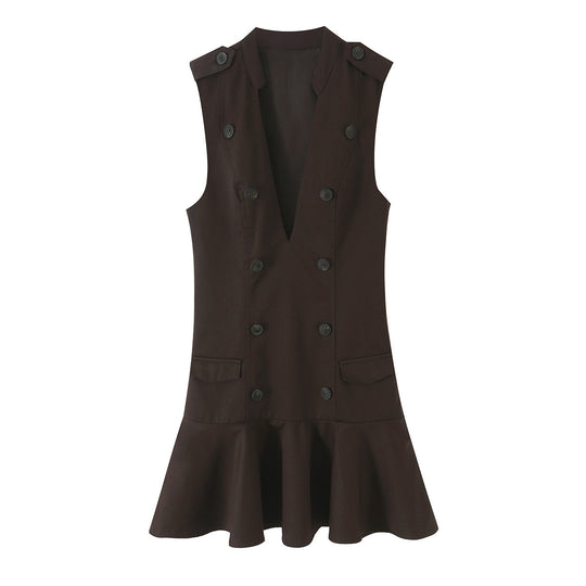 Damen Ärmelloses Blazerkleid im Trench‑Stil mit doppelreihiger Knopfleiste und ausgestelltem Saum Shop Nory