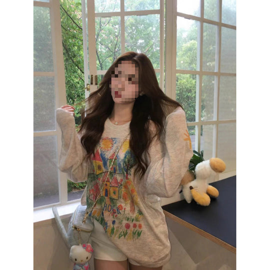 Damen Lässiger Oversized Pullover mit buntem Druck Shop Nory