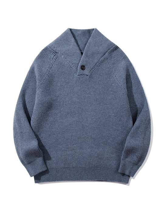 Unisex Gerippter Shawlkragen-Pullover mit Ein-Knopf-Detail Shop Nory