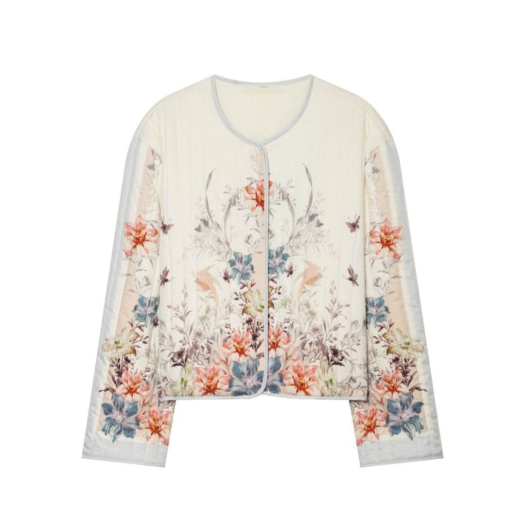 Damen Gestepptes Cropped Übergangsjacke mit floraler Allover-Print und Rundhalsausschnitt Shop Nory