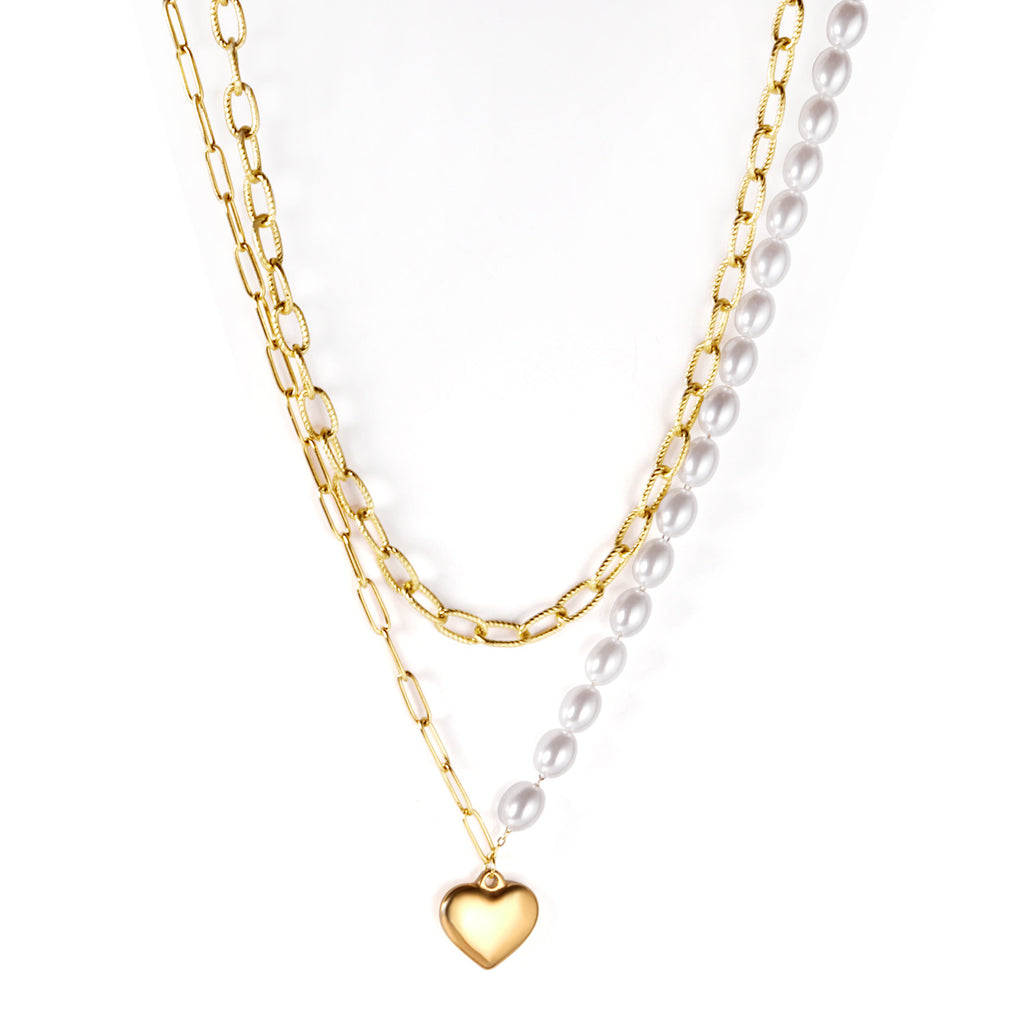 Damen Halskette mit mehrlagigem Design aus Edelstahl und goldplattiertem Herzanhänger Shop Nory