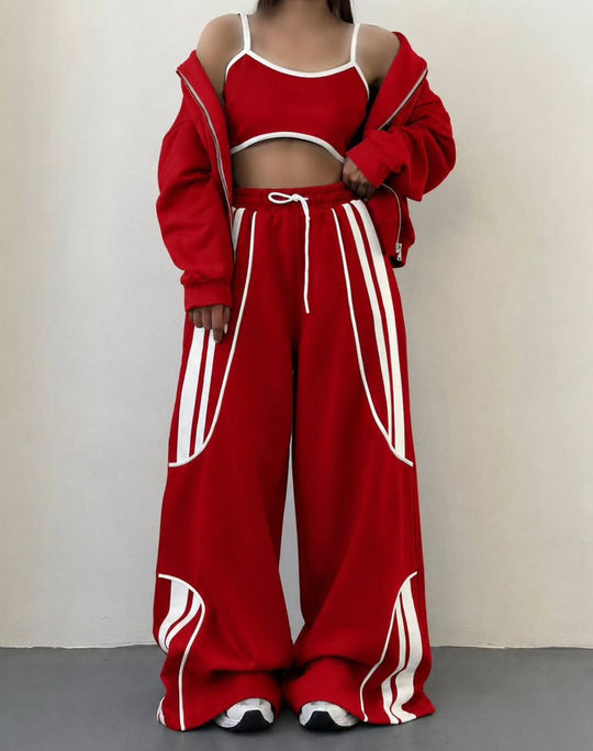 Damen Oversize Kapuzen-Sweatjacke mit Reißverschluss und weitem Trackpant-Set Shop Nory