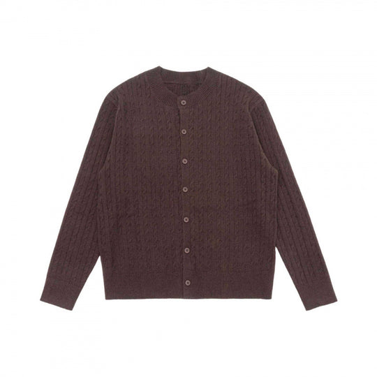 Unisex Kurz geschnittene Zopfstrick-Cardigan mit Rundhalsausschnitt und Perlmuttknöpfen Shop Nory