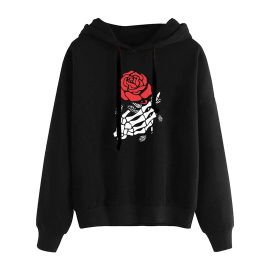 Damen nan lässiger Oversize Kapuzenpullover mit Herz‑und‑Pfotenprint, Kordelzug und gerippten Bündchen Shop Nory