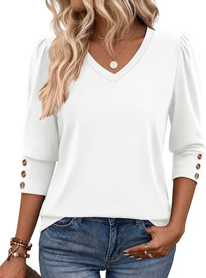 Damen Leopardenmuster V‑Neck Bluse mit 3/4-Ärmeln und geraffter Vorderpartie Shop Nory