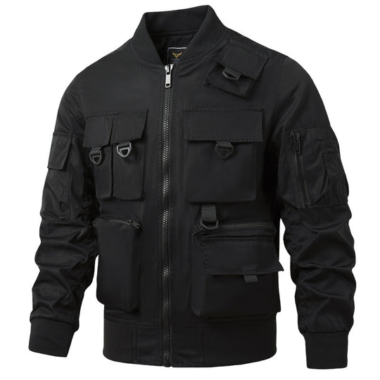 Herren taktische Multi-Taschen Bomberjacke im Utility‑Stil mit Cargofächern und Rippenbündchen Shop Nory