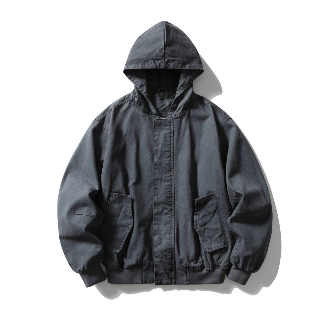 Unisex Boxy Utility-Kapuzenblouson aus robustem Canvas mit Rippbündchen und Pattentaschen Shop Nory