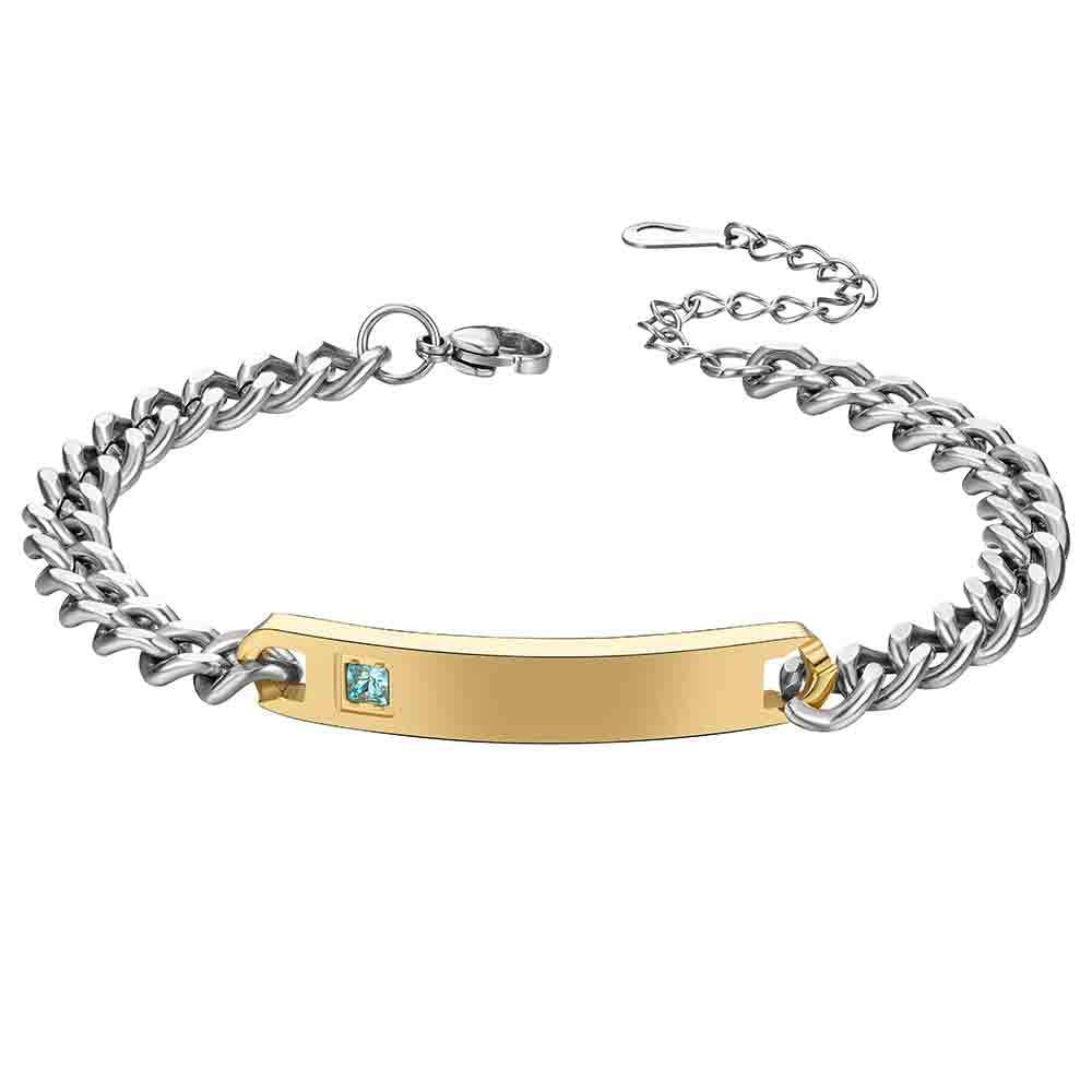 Damen Edelstahlarmband mit gravierbarem Plättchen und funkelndem Zirkonia Shop Nory