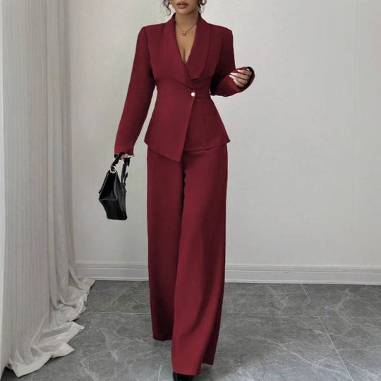 Damen tailliertes Hosenanzug-Set mit asymmetrischem Blazer und weitem Bein Shop Nory