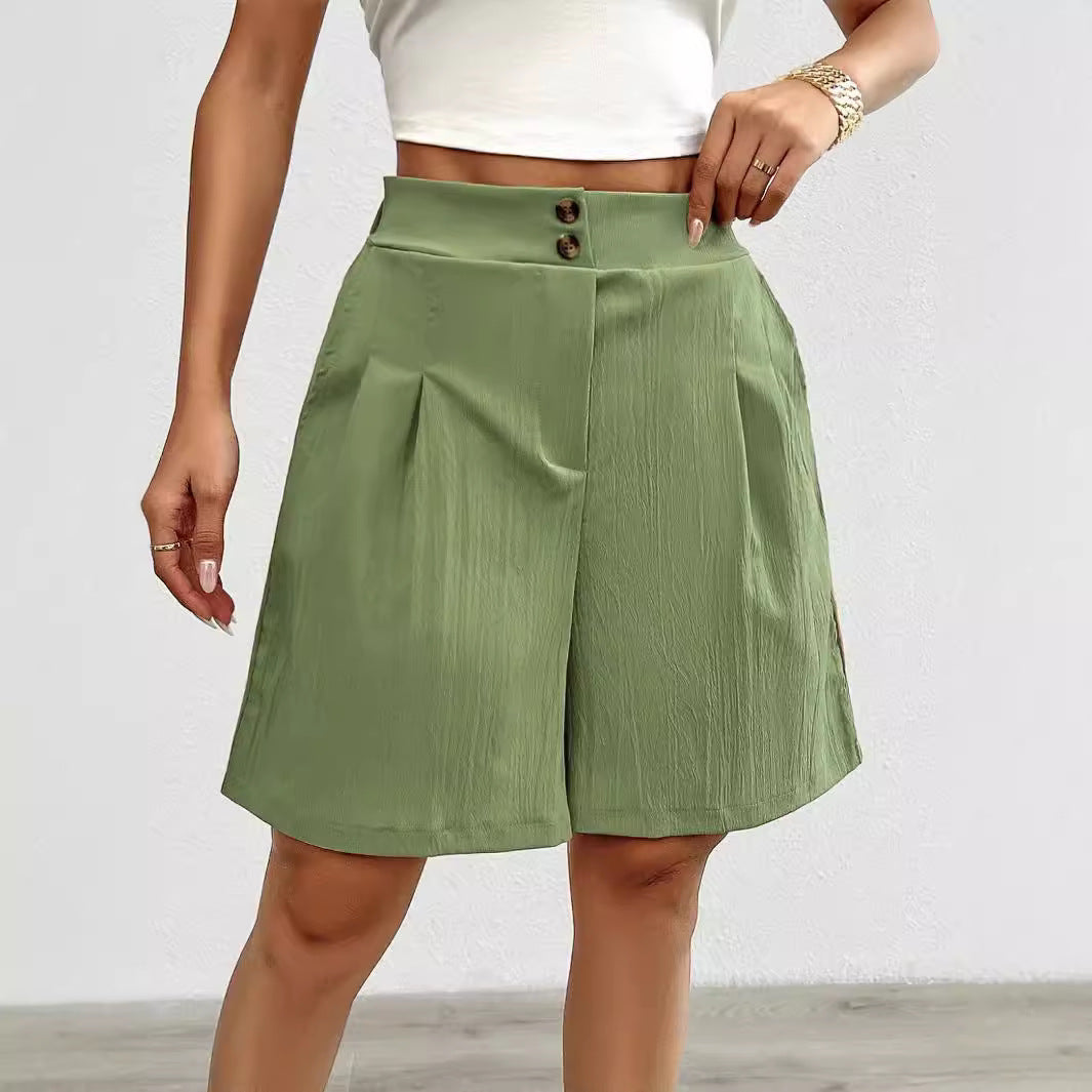 Damen Elegante Shorts mit Knopfverschluss und faltigem Design