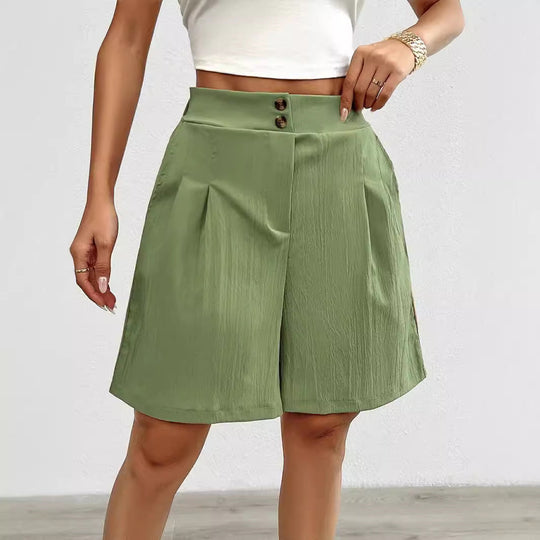 Damen Elegante Shorts mit Knopfverschluss und faltigem Design