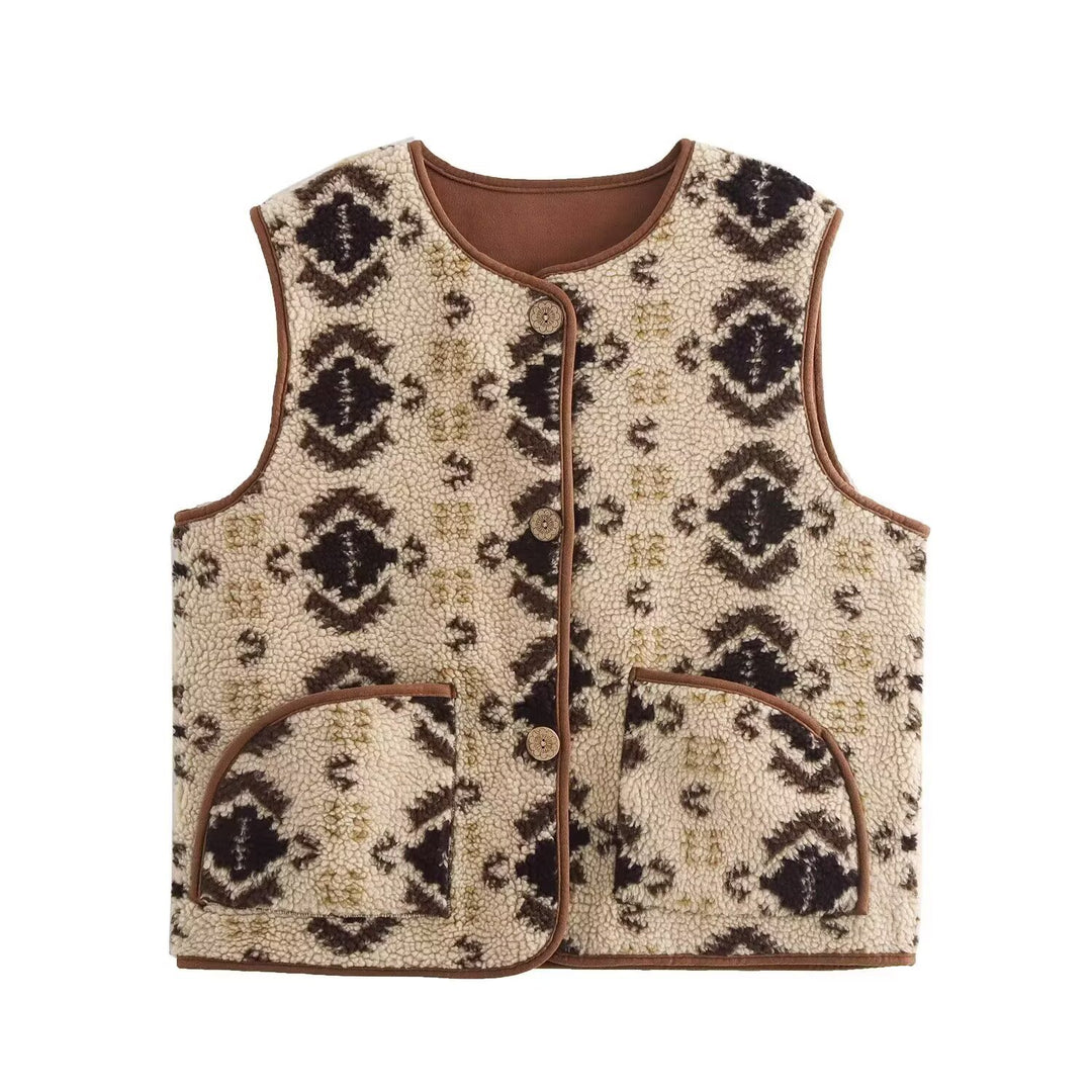 Damen Gemusterte Teddyweste im Bouclé‑Look mit aufgesetzten Taschen Shop Nory
