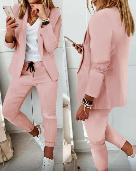 Damen nan Smart-Casual Blazer-Set mit offenem Longblazer und tapered Jogpant mit Kordelzug Shop Nory