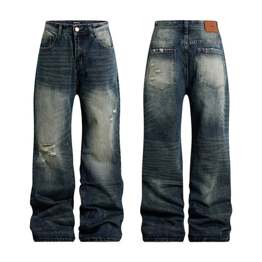 Damen Weite Highwaist Distressed Denim-Jeans im Palazzoschnitt Shop Nory