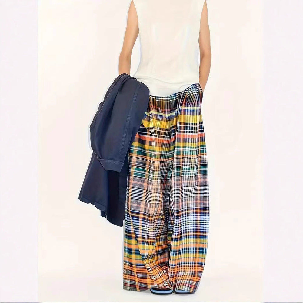 Damen weite Karohose mit elastischem Bund und fester WShopnorystruktur Shopnory