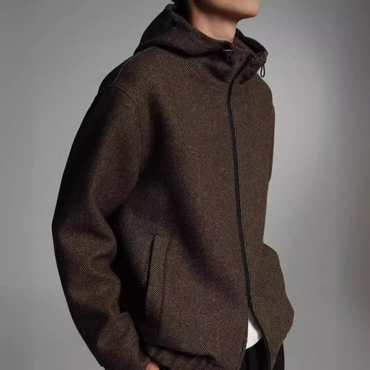Herren Kurze Wollmisch-Kapuzenjacke mit Reißverschluss und elastischem Saum Shop Nory