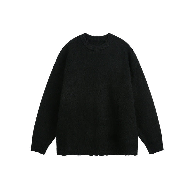 Unisex Oversize Grobstrickpullover mit Rundhalsausschnitt und ausgefranstem Saum Shop Nory
