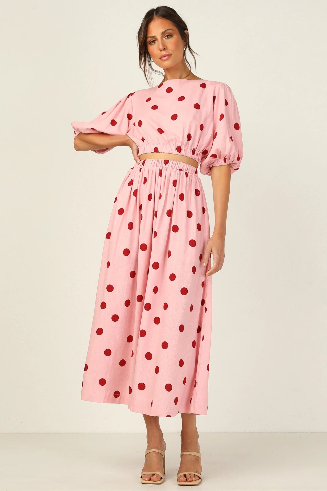 Damen Maxikleid mit elastischem Taillenzug und voluminösen Ärmeln