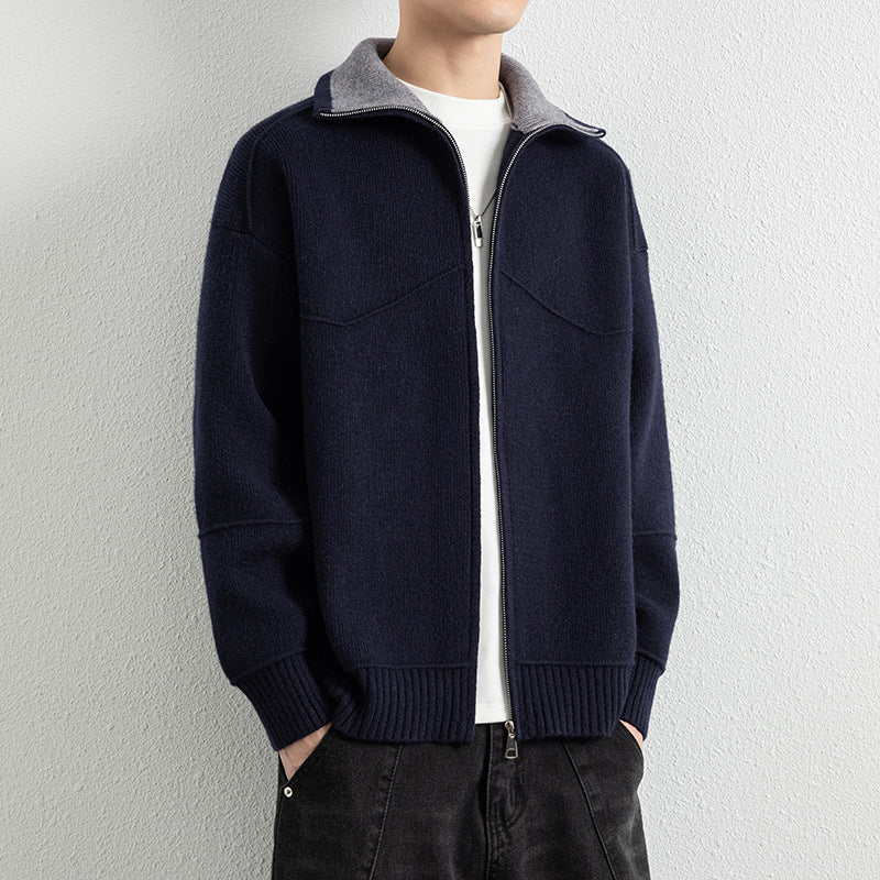 Herren Strick-Zipjacke mit Kontrastkragen und Rippbündchen Shop Nory