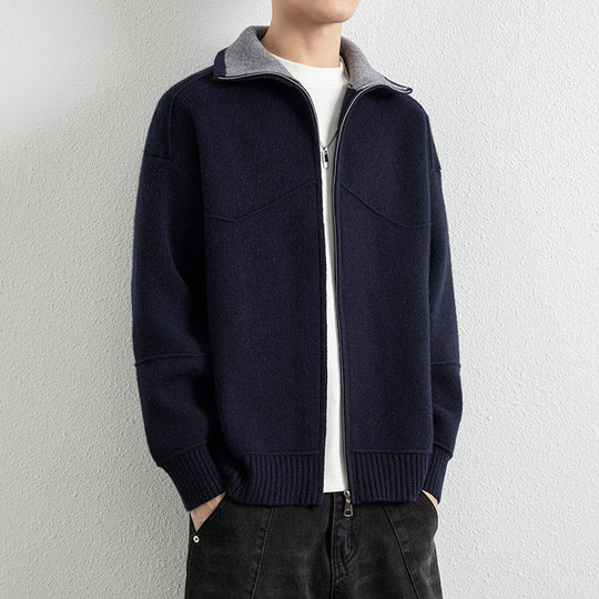Herren Strick-Zipjacke mit Kontrastkragen und Rippbündchen Shop Nory