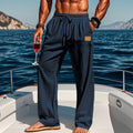 Herren nan maritime Leinen-Freizeithose mit weitem Bein elastischem Tunnelzugbund und Eingrifftaschen