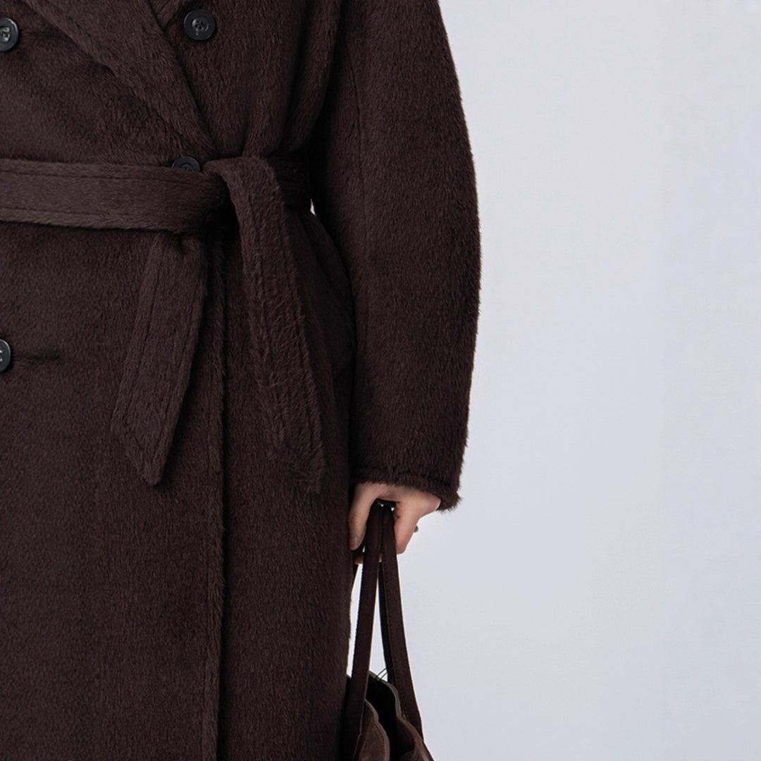 Damen Luxuriöser Doppelreihiger Fleece-Mantel Shop Nory